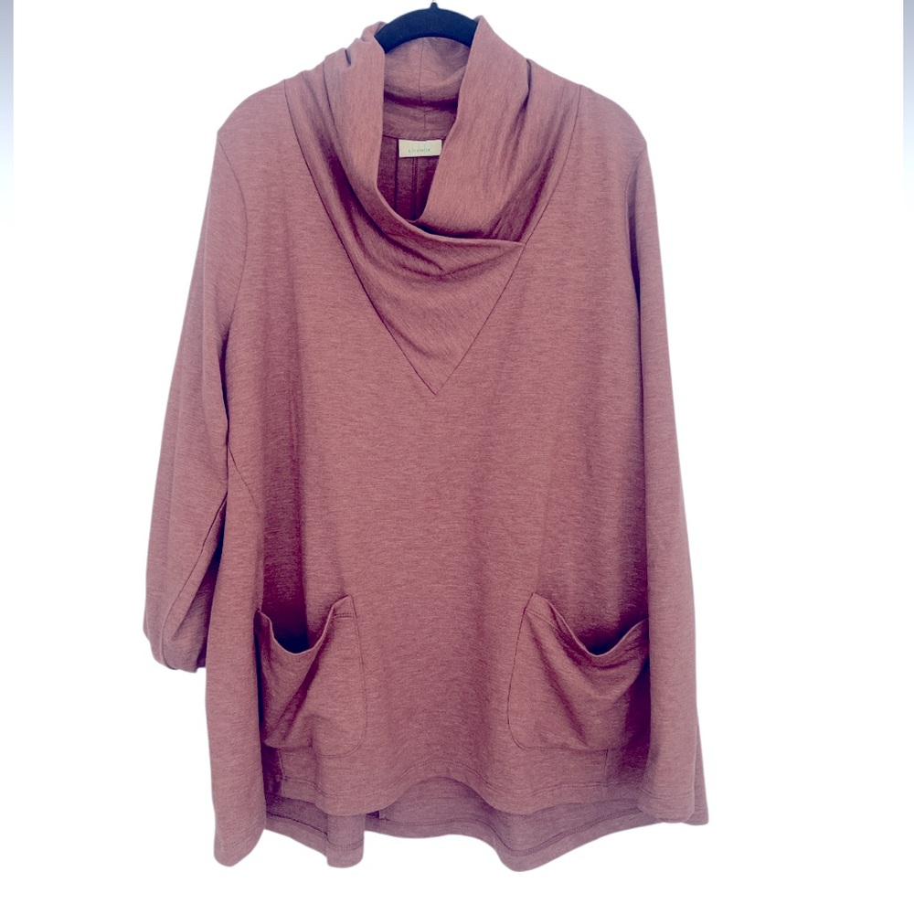 LOGO Lounge by Lori Goldstein Rose Mauve French Terry Cowl Neck Top Pockets